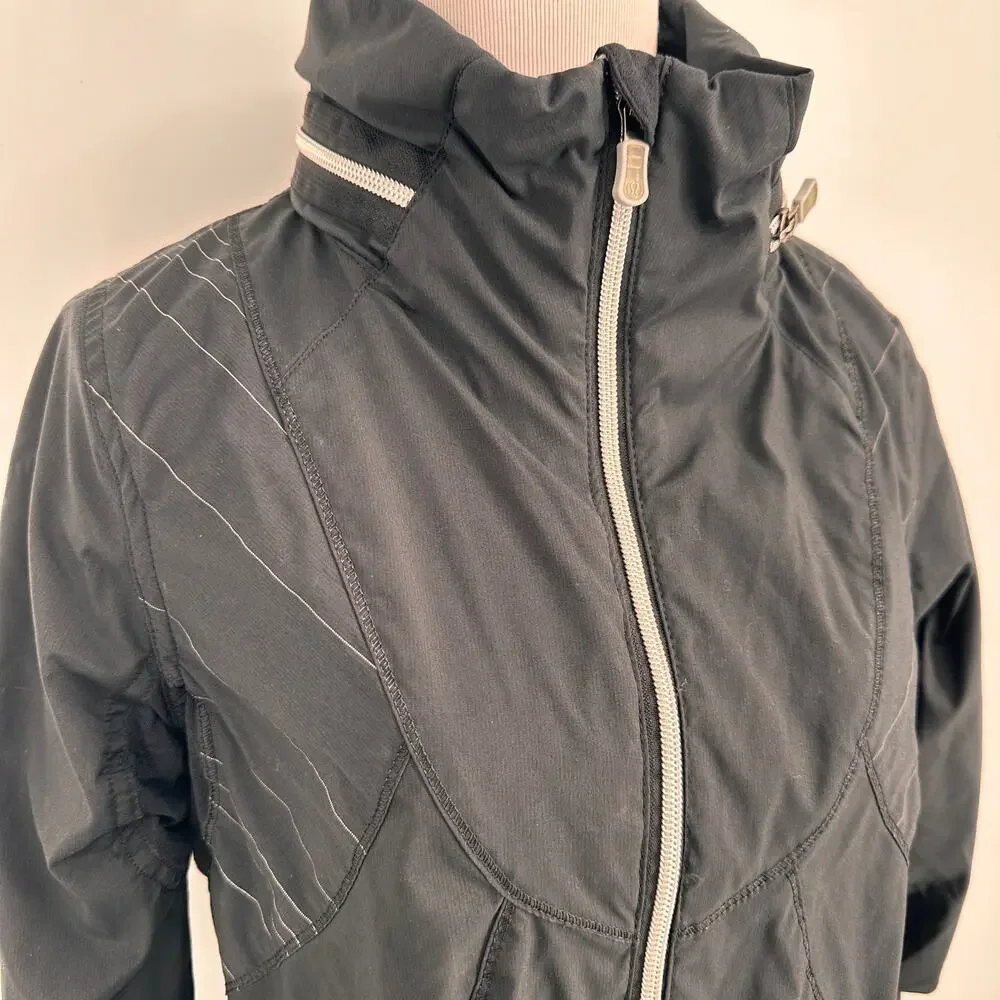 Lululemon Black Nylon Zip Up Ruched Back Detail Jacket Size 6